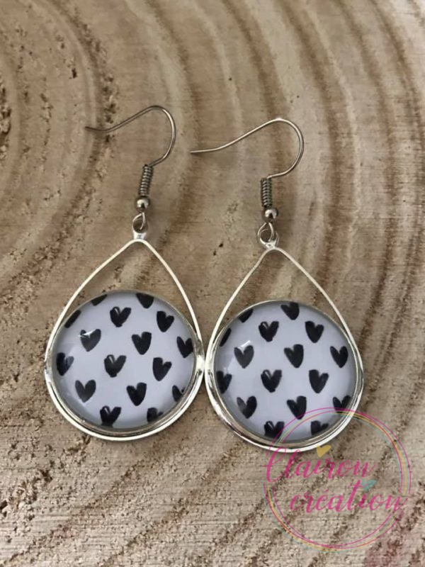 Boucles triangle Coeurs Noir et Blanc