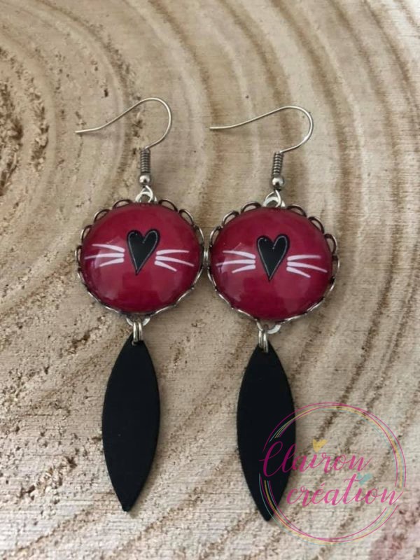 Boucles pendantes Cœur moustache Chat