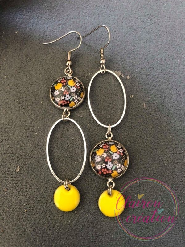 Boucles pendantes Tulipes Jaunes et nature
