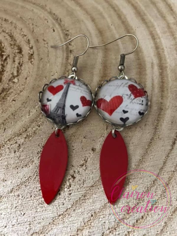 Boucles pendantes Cœurs sur Tour Eiffel