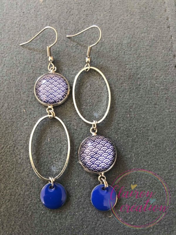 Boucles pendantes Eventails Bleus
