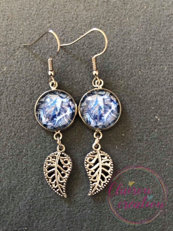 Boucles pendantes Feuilles Bleues