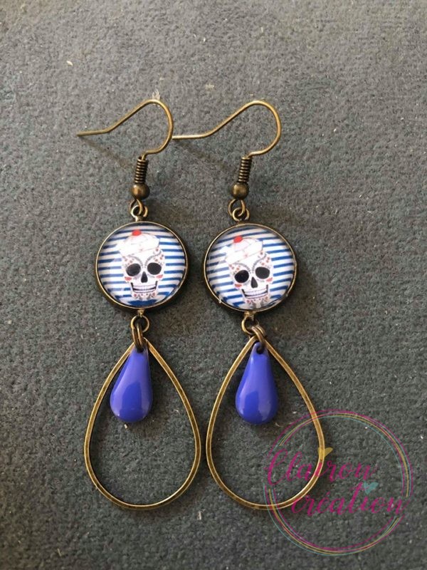 Boucles pendantes Tête de Mort Marinière