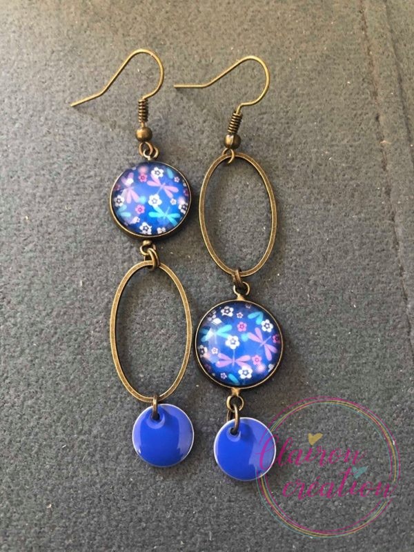 Boucles pendantes Fleurs Bleues
