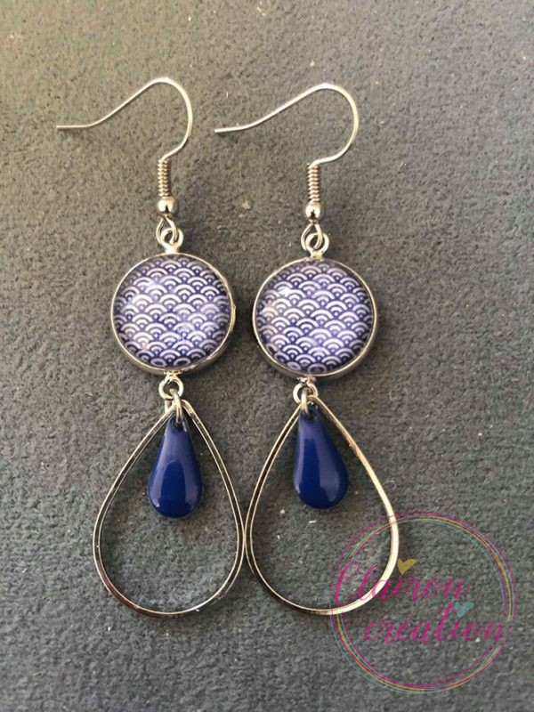 Boucles pendantes Eventails Bleu