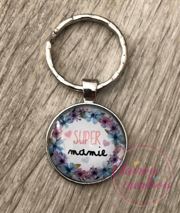 Porte Clé Super Mamie avec Fleurs