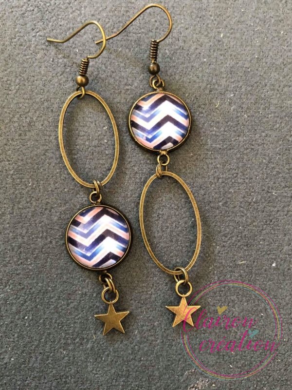 Boucles pendantes zig zag bleu