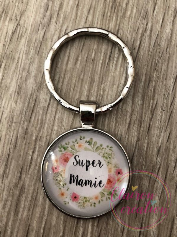 Porte Clé Super Mamie Couronne de Fleur