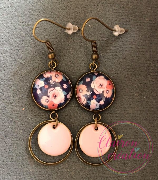 Boucles pendantes Fleurs Roses pâles