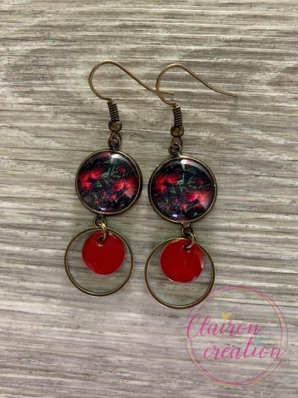 Boucles pendantes Explosion de Fleurs Rouges