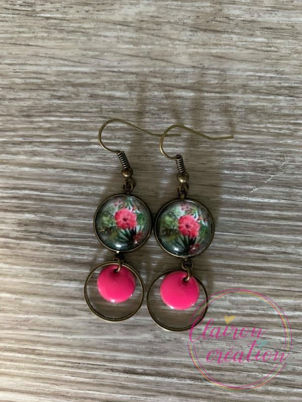 Boucles pendantes Fleurs Roses