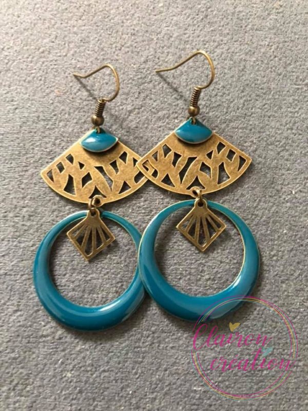 Boucles Aztèques sequin Bleu Canard