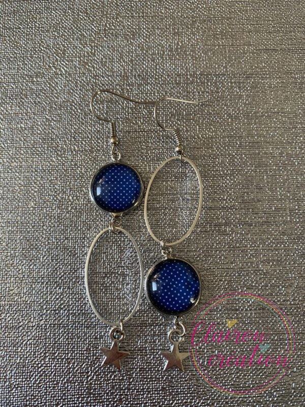Boucles pendantes Bleu à pois Blanc
