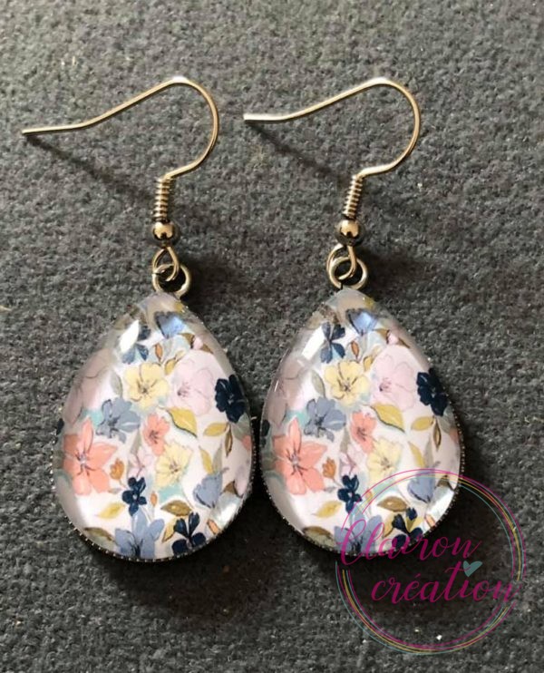 Boucles goutte Fleurs Pastel