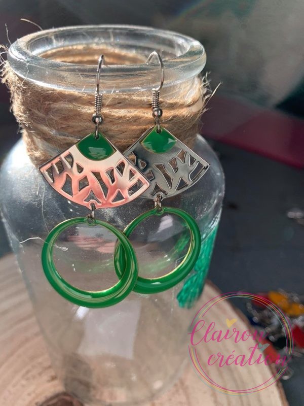 Boucles Aztèques Argentées sequin Vert