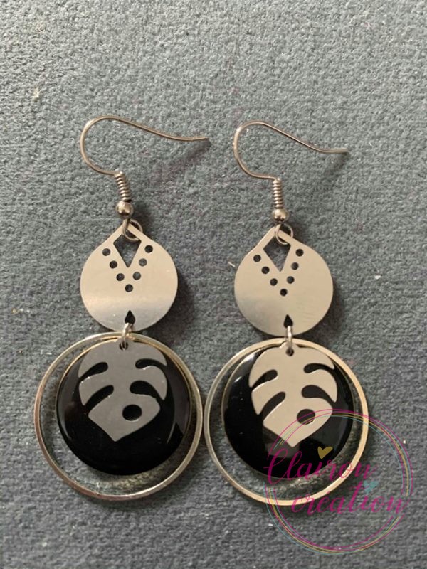Boucles Géronimo Argentées sequin Noir