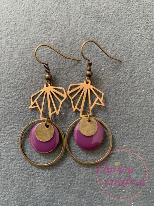 Boucles Feuilles Brisées et Sequin Rond Violet