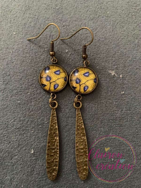 Boucles pendantes jaune et bleu