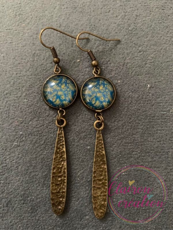 Boucles pendantes bleu moutarde