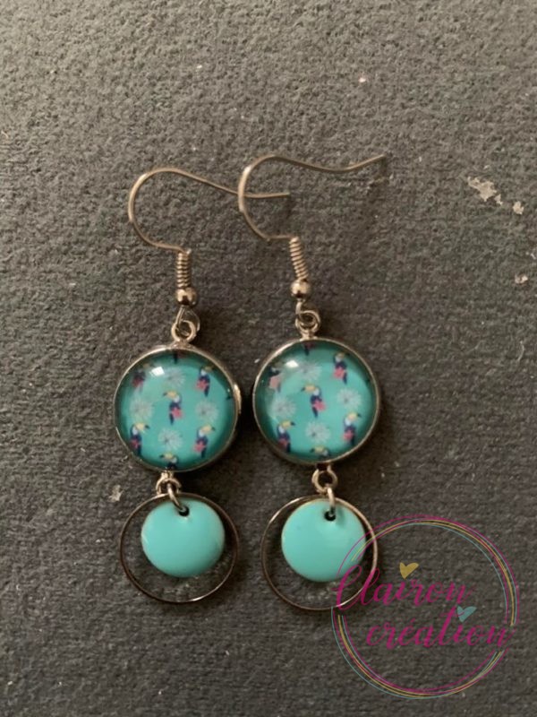Boucles pendantes Toucan Bleu Ciel