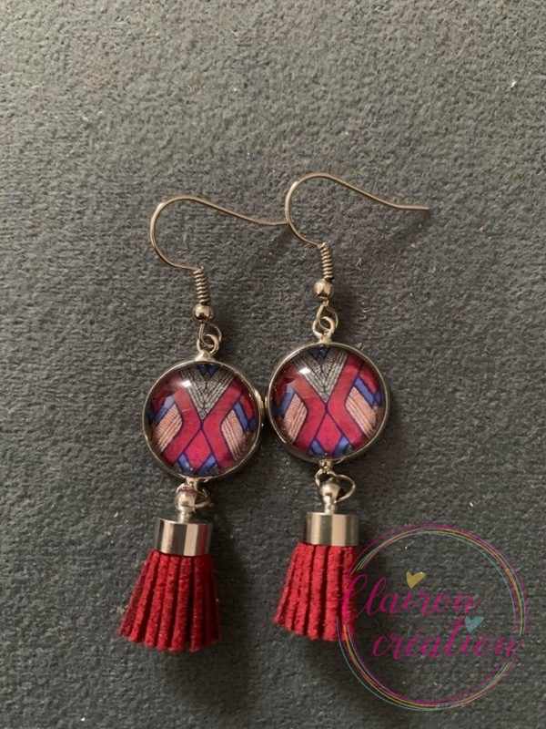 Boucles pompon Forme Géométrique Rouge