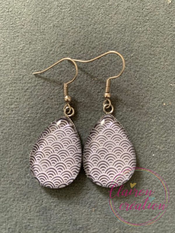 Boucles goutte Eventails Noir et Blanc