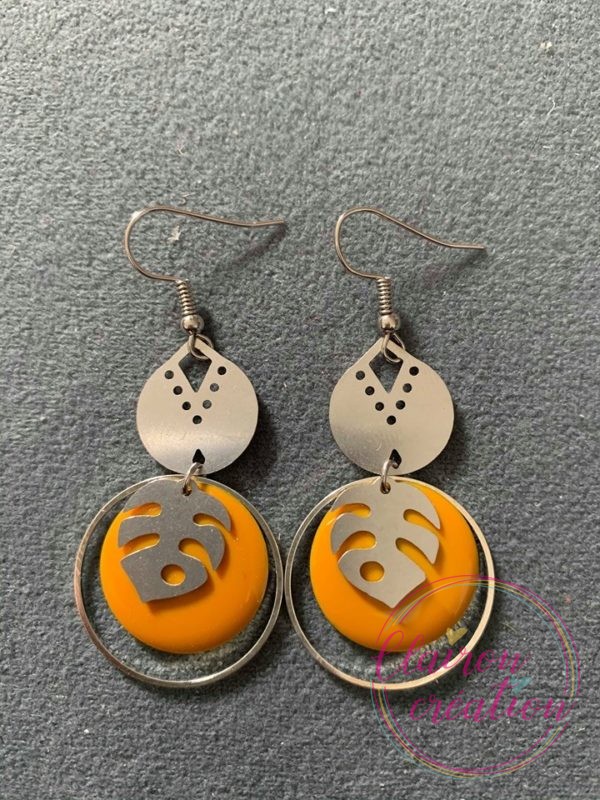 Boucles Géronimo Argentées sequin Moutarde
