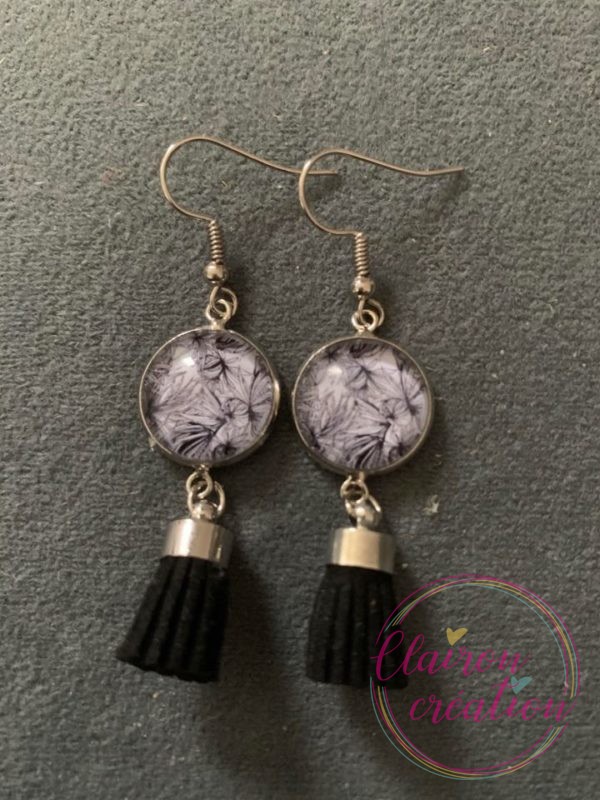 Boucles pompon Nature Noir et Blanc
