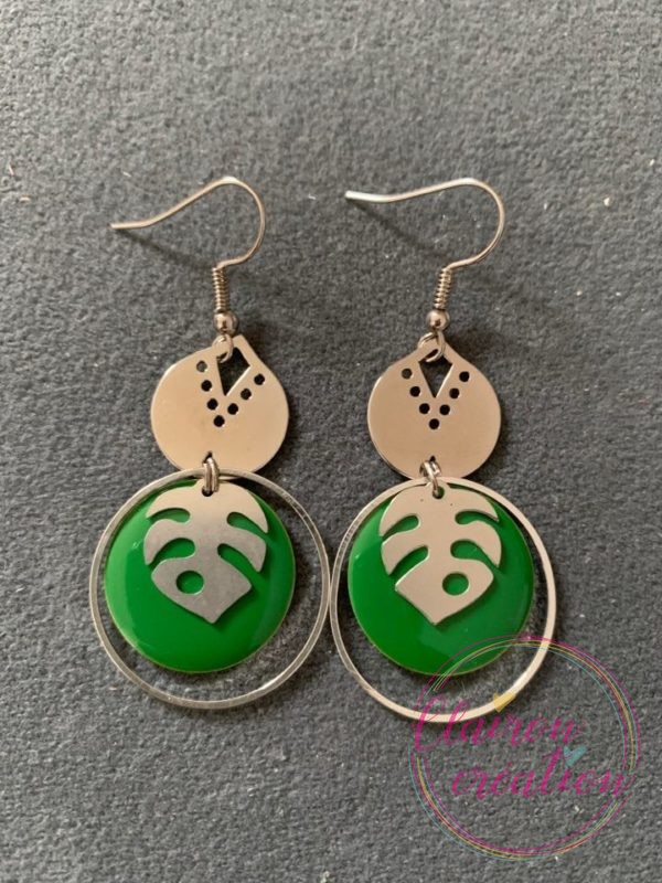 Boucles Géronimo Argentées sequin Vert