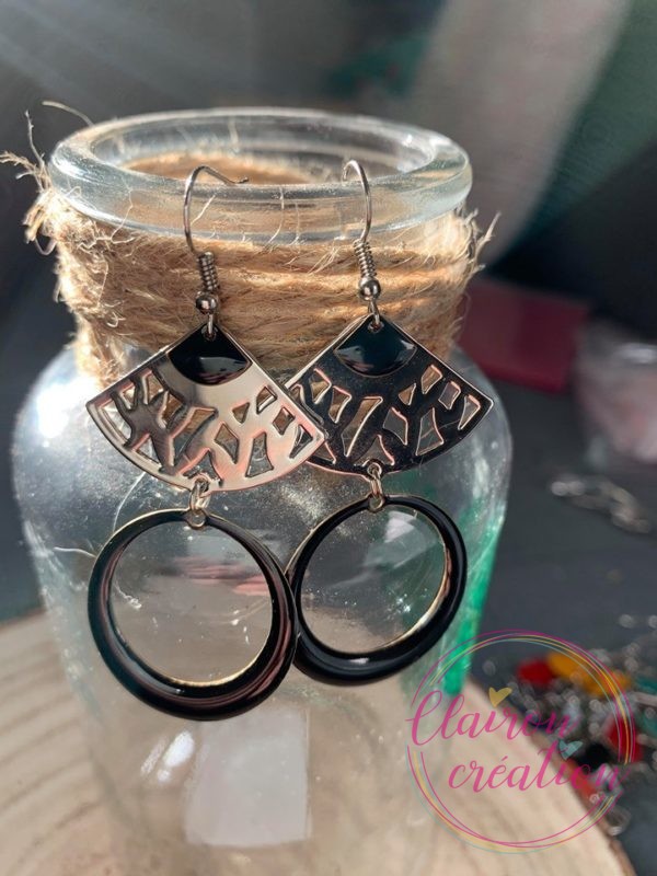 Boucles Aztèques Argentées sequin Noir