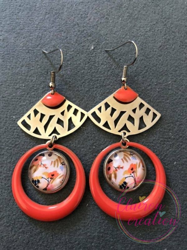 Boucles EMMA Argentées motif Nature Corail