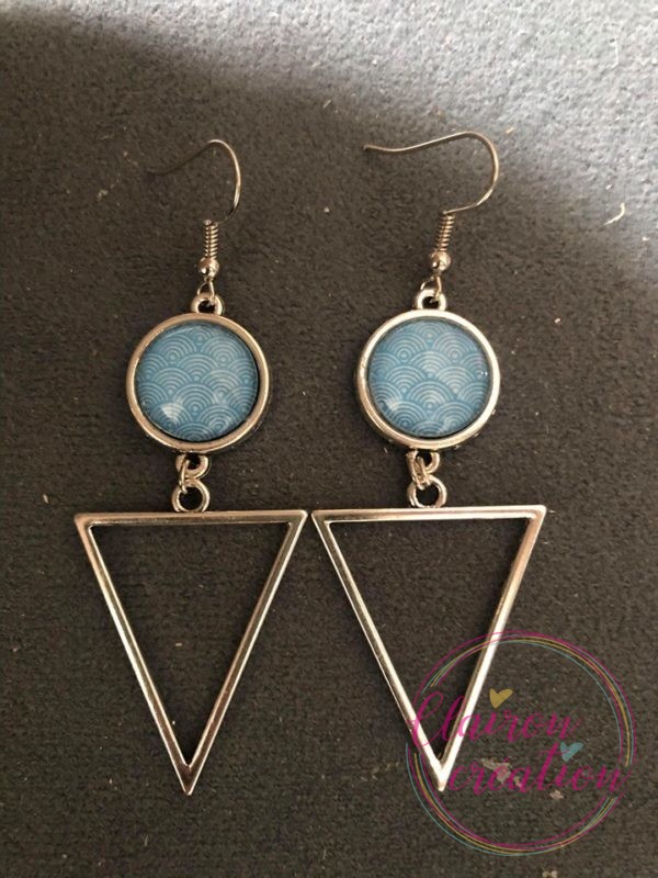 Boucles Pendantes Eventails Bleu Ciel