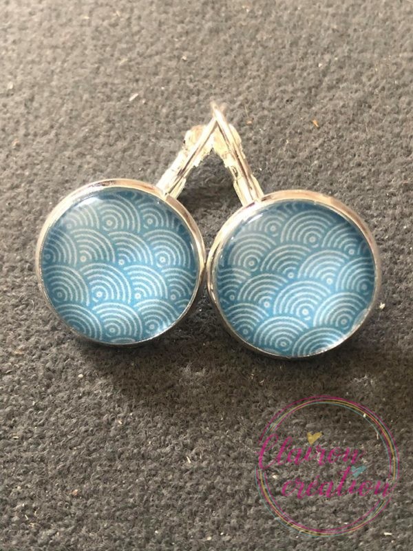 Boucles dormeuses Eventails Bleu Ciel