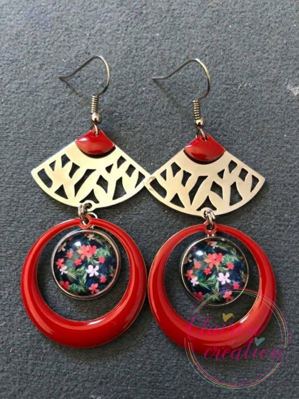 Boucles EMMA Argentées motif nature fleuris