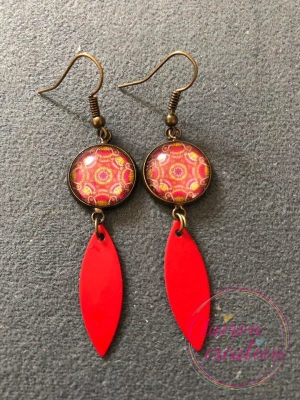 Boucles pendantes Mandala Jaune Rouge