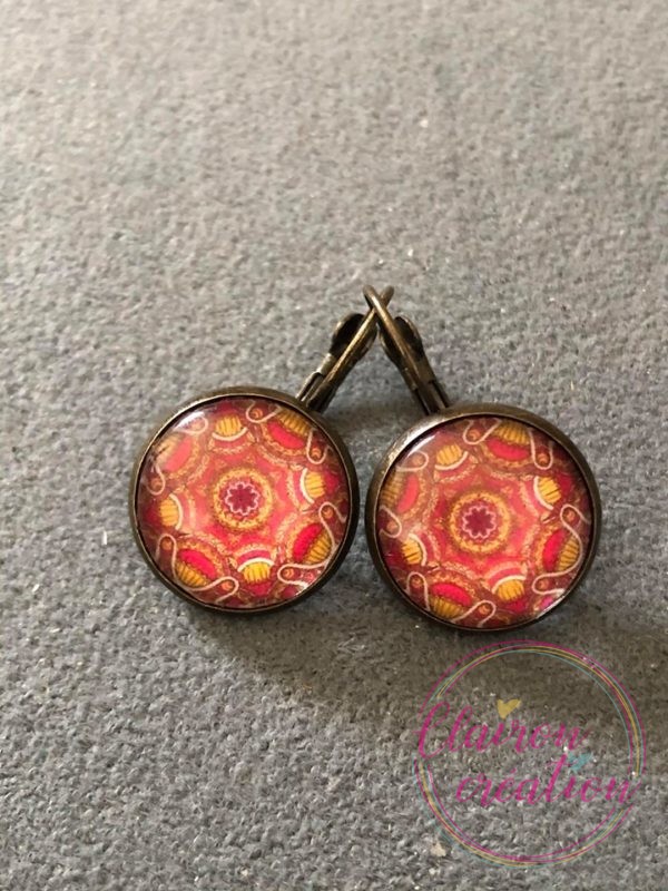 Boucles dormeuses Mandala Jaune Rouge