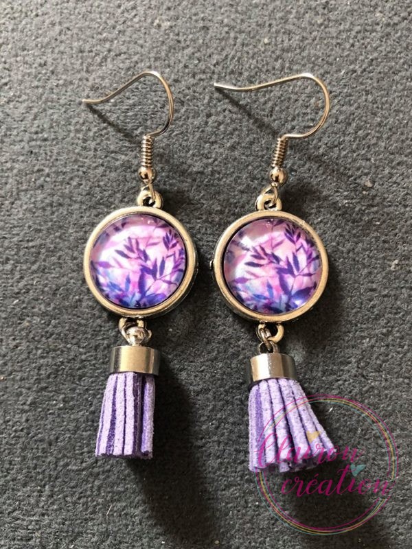 Boucles pompon Feuilles Violettes