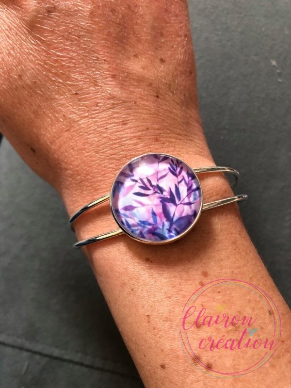 Bracelet Manchette Feuilles Violettes