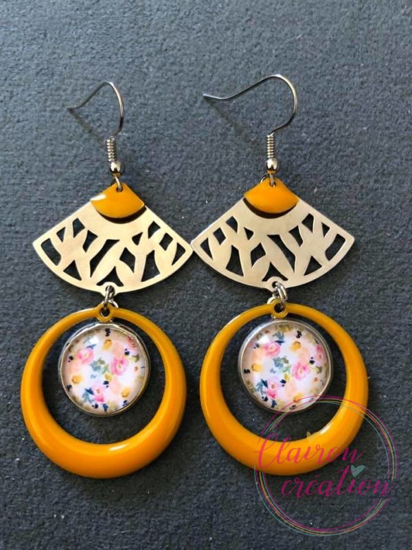 Boucles EMMA Argentées motif Fleuris