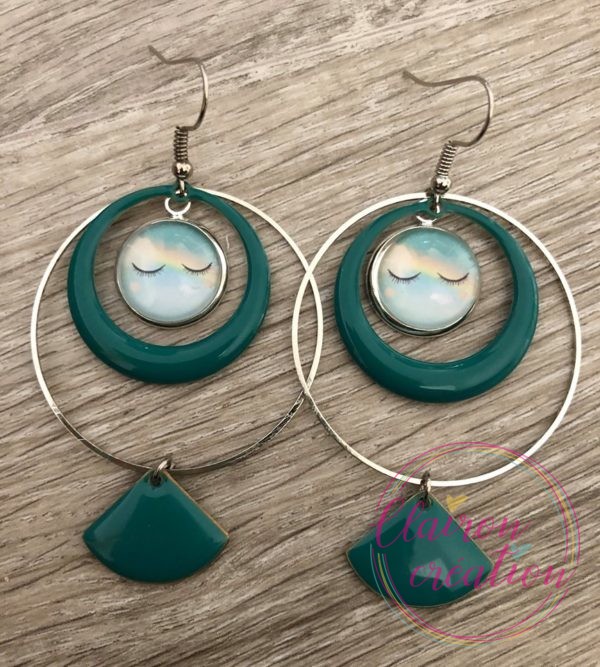 Boucles EVIE Créole Bleu Vert (2)
