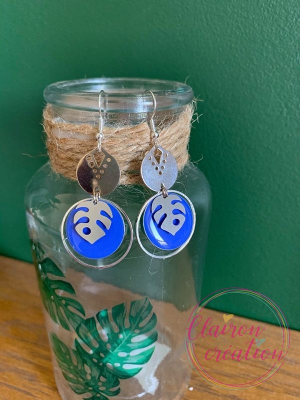 Boucles Géronimo Argentées sequin Bleu