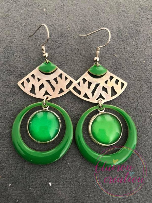 Boucles EMMA Argentées motif Vert