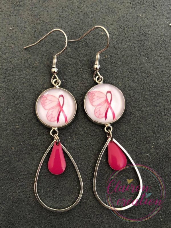 🎀 Octobre Rose 🎀  Boucles Gouttes Papillon/Ruban