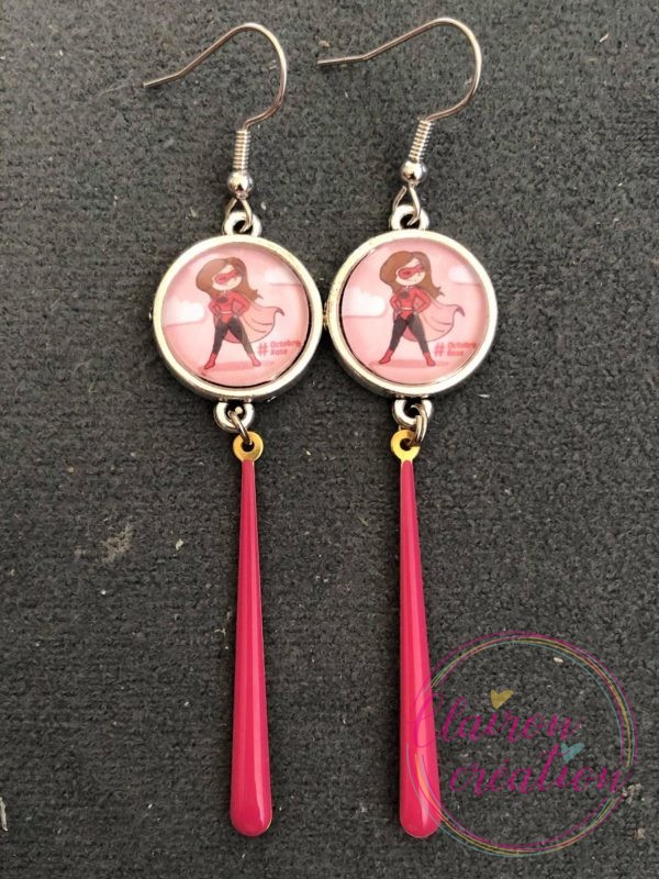 🎀 Octobre Rose 🎀  Boucles Bâtonnets Super Woman