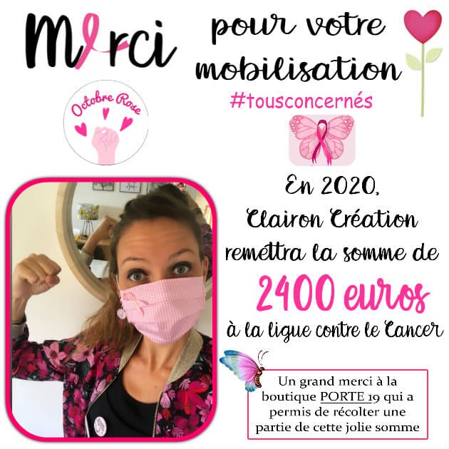 Clairon Création récolte 2400 € pour Octobre Rose 2020