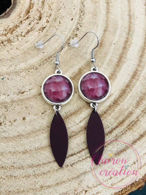 Boucles pendantes Eventails Violets