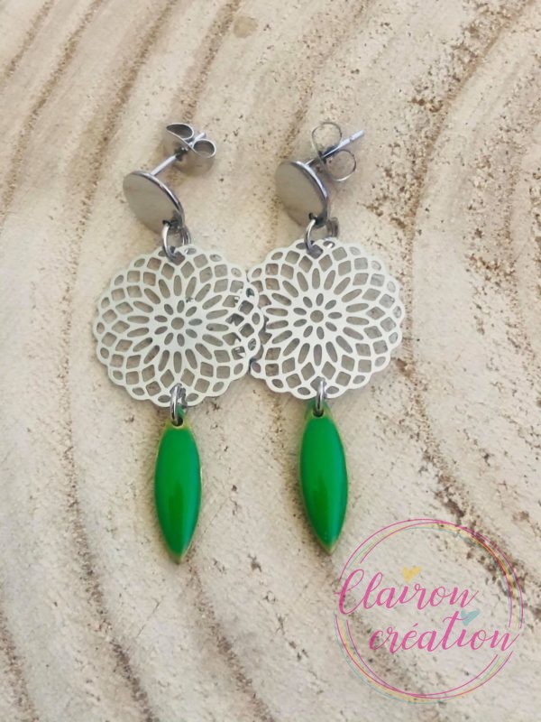 La paire de Boucles ROSACES argentées (14) Vert