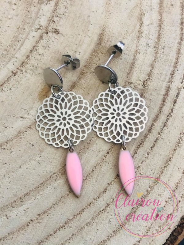 La paire de Boucles ROSACES argentées (13) Rose
