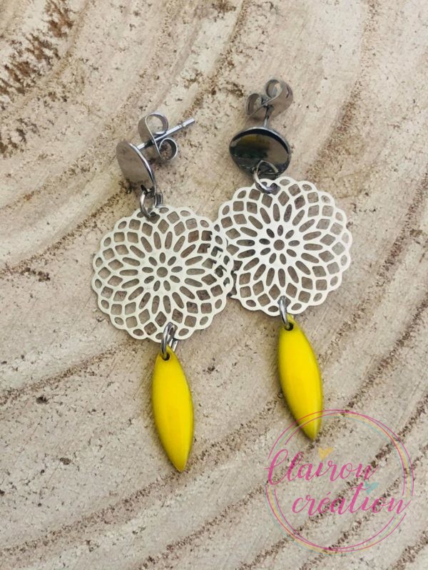 La paire de Boucles ROSACES argentées (12) Jaune