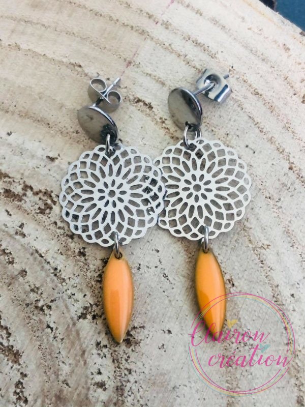 La paire de Boucles ROSACES argentées (15) Orange